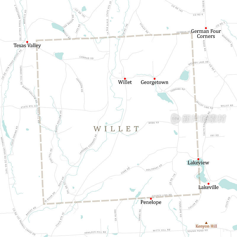 NY Cortland Willet矢量道路地图